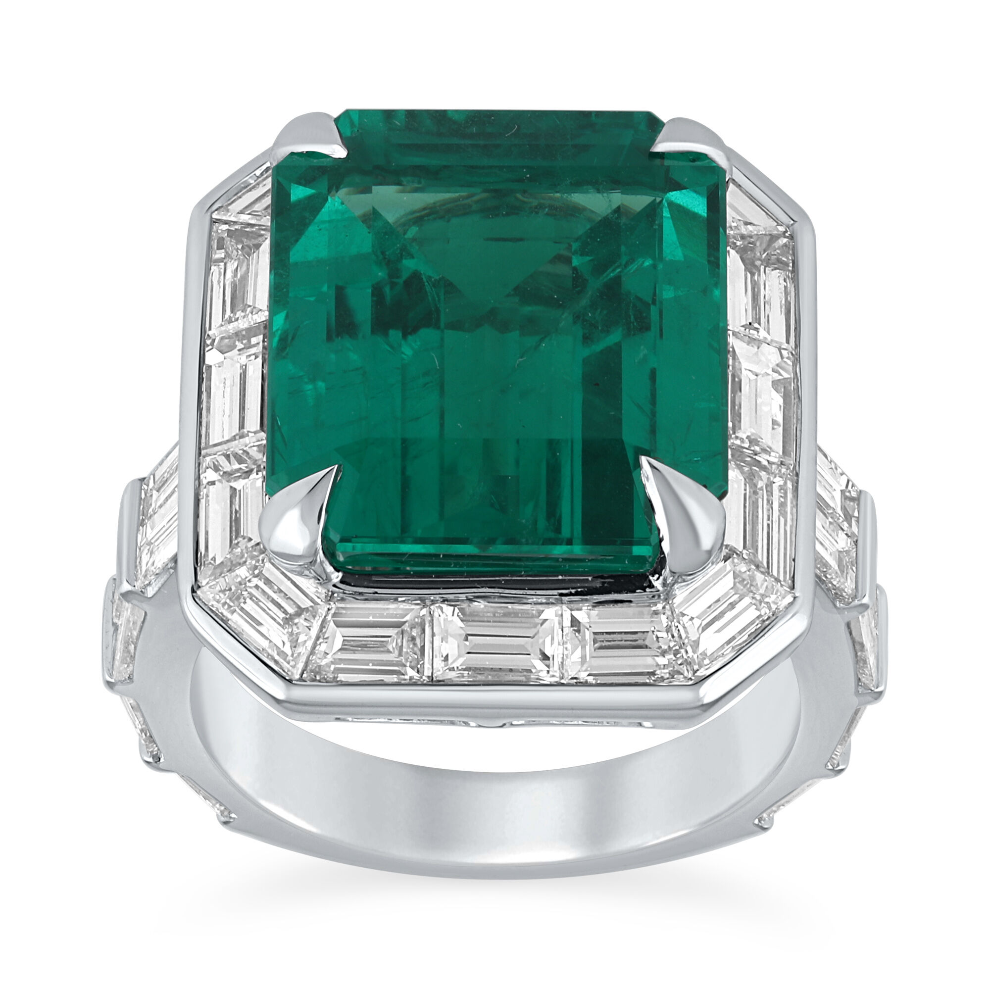 Birks Pure Desire Emerald Octagon Cut Ring with Diamonds in White Gold Maison Birks